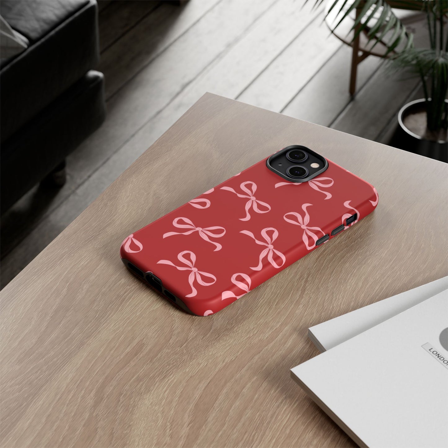 Pink Bows on Red Phone Case - JGUS
