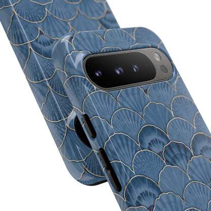Blue Scallop Phone Case for iPhone Samsung Pixel – Art Deco Fan Gold Luxury Aesthetic - JGUS