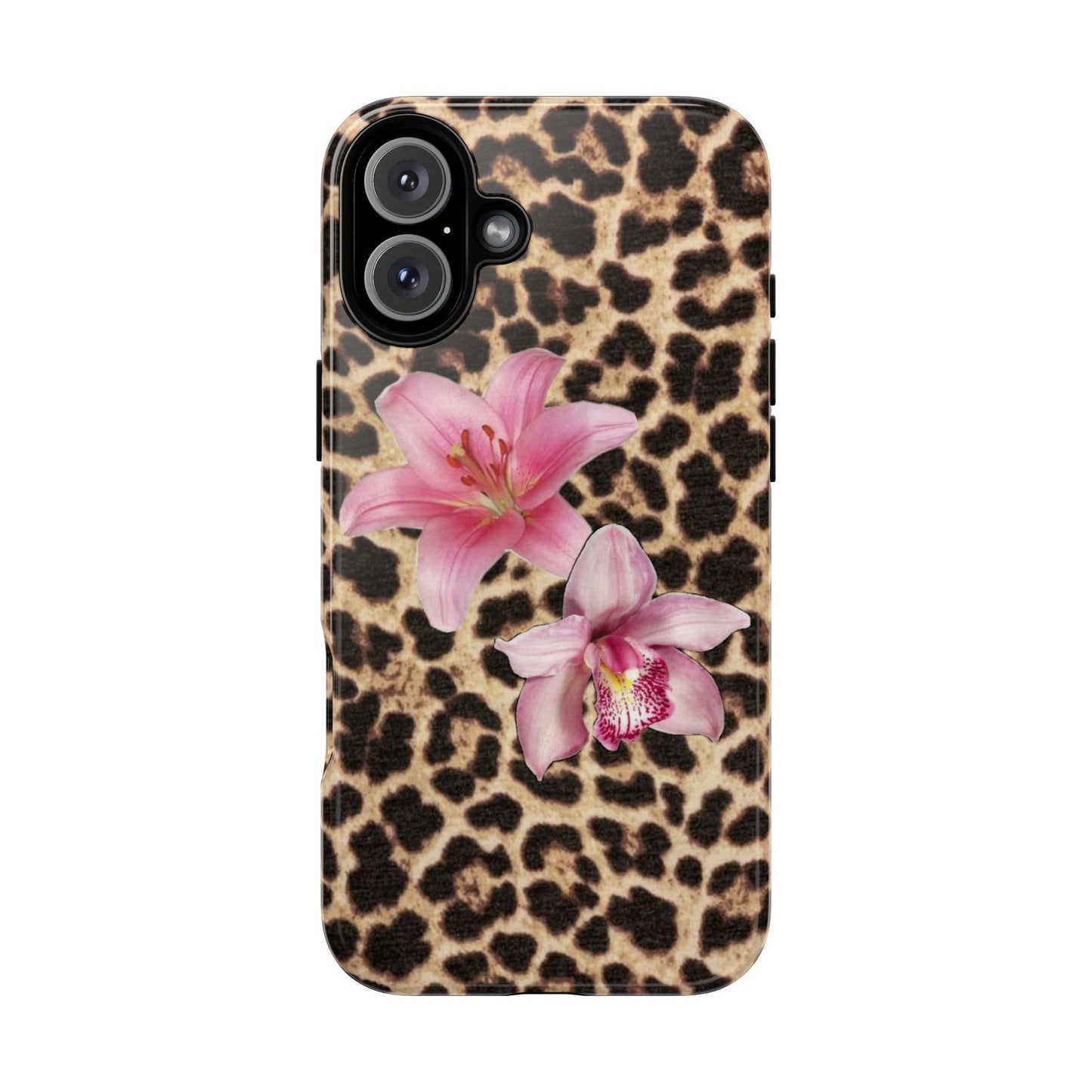 Leopard Print Phone Case with Pink Flowers – Stylish Floral Animal Design for iPhone & Samsung