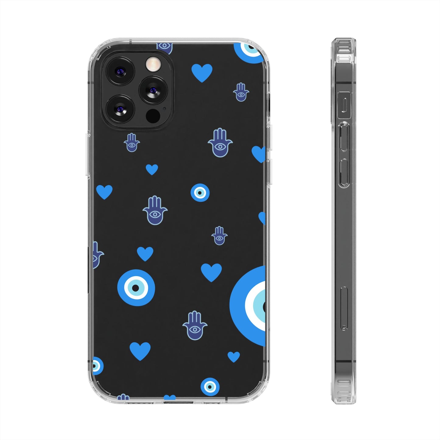 Blue Evil Eye Pattern Clear Phone Case