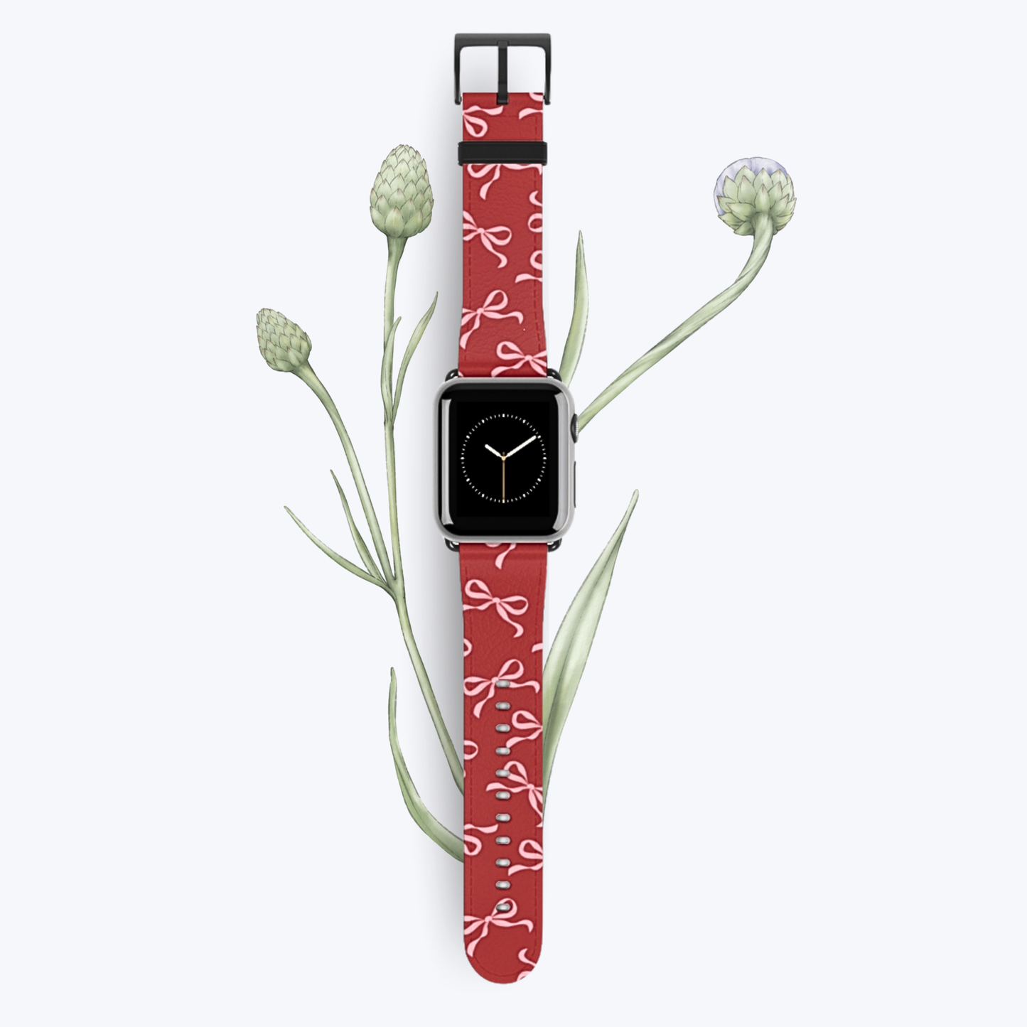 Pink Bows on Red Apple Watch Band