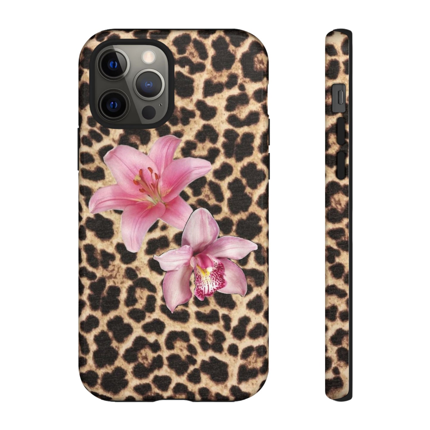 Leopard Print Phone Case with Pink Flowers – Stylish Floral Animal Design for iPhone & Samsung