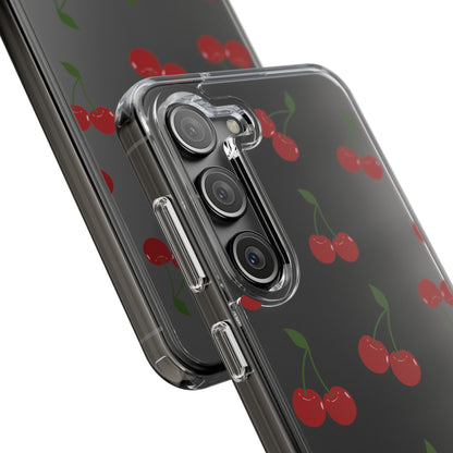 Random Cherry Pattern Clear Phone Case – Playful and Protective