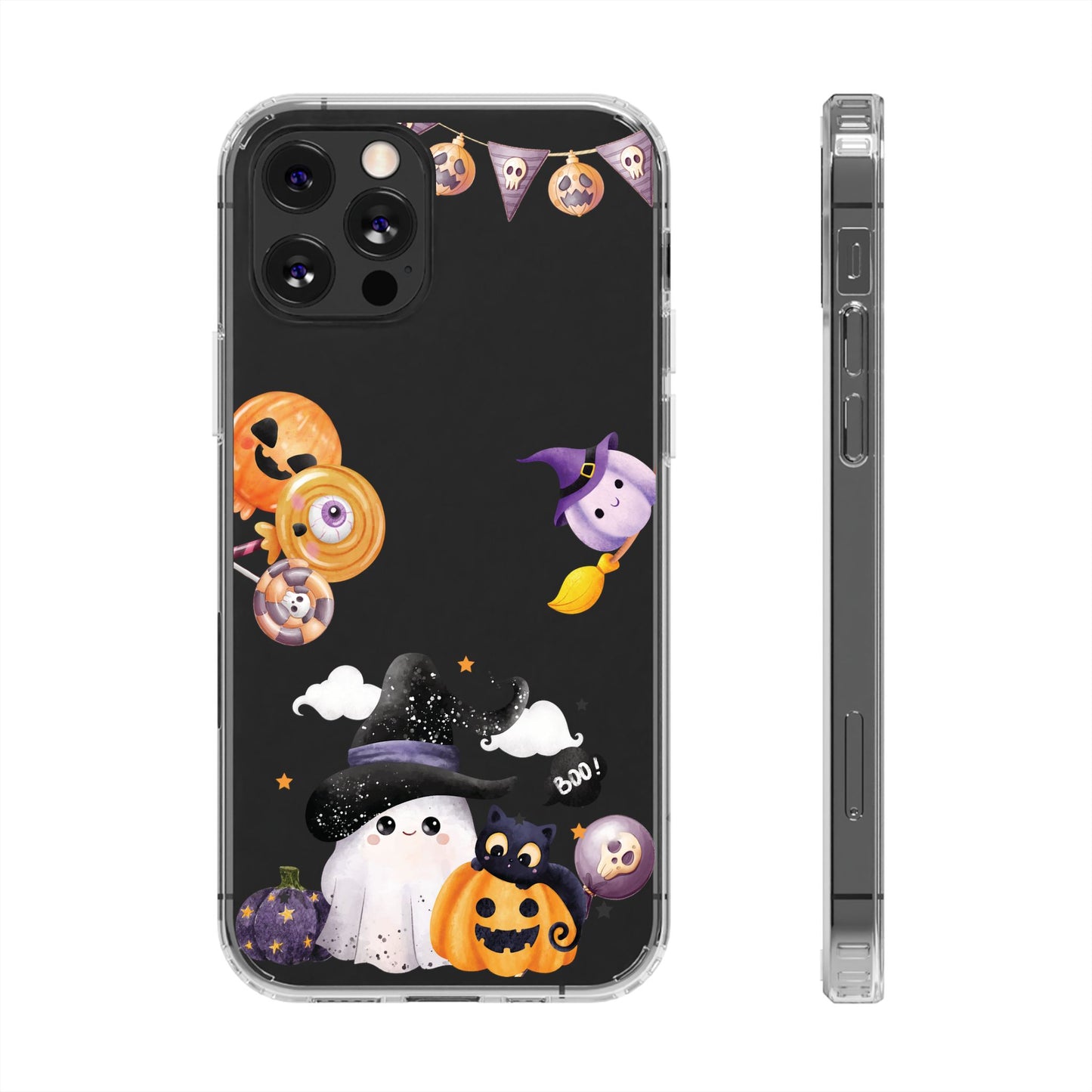 Halloween Clear Phone Case, Spooky Ghost iPhone 13 14 12 15 Pro Case, Trick or Treat Cover, Cute Halloween Gift