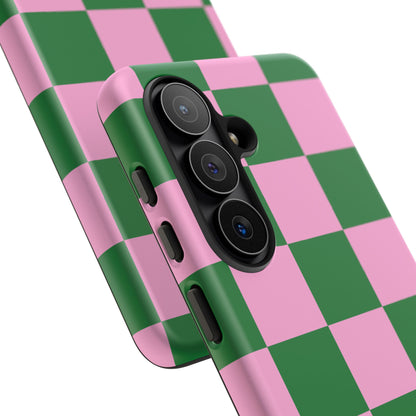 Pink Retro Checkered Phone Case – 90s Aesthetic, Vintage Grid Pattern for iPhone & Samsung - JGUS