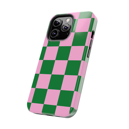 Pink Retro Checkered Phone Case – 90s Aesthetic, Vintage Grid Pattern for iPhone & Samsung