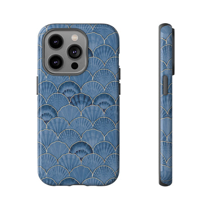 Blue Scallop Phone Case for iPhone Samsung Pixel – Art Deco Fan Gold Luxury Aesthetic - JGUS