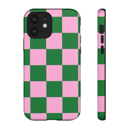 Pink Retro Checkered Phone Case – 90s Aesthetic, Vintage Grid Pattern for iPhone & Samsung - JGUS