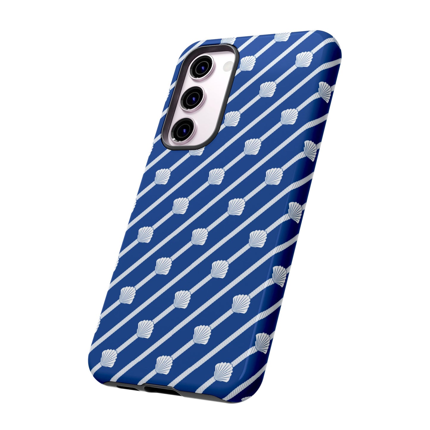 Navy Blue Seashell Phone Case for iPhone Samsung Pixel – Nautical Coastal Stripe Aesthetic - JGUS