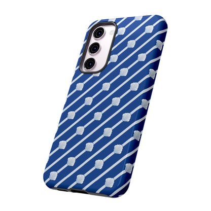 Navy Blue Seashell Phone Case for iPhone Samsung Pixel – Nautical Coastal Stripe Aesthetic - JGUS