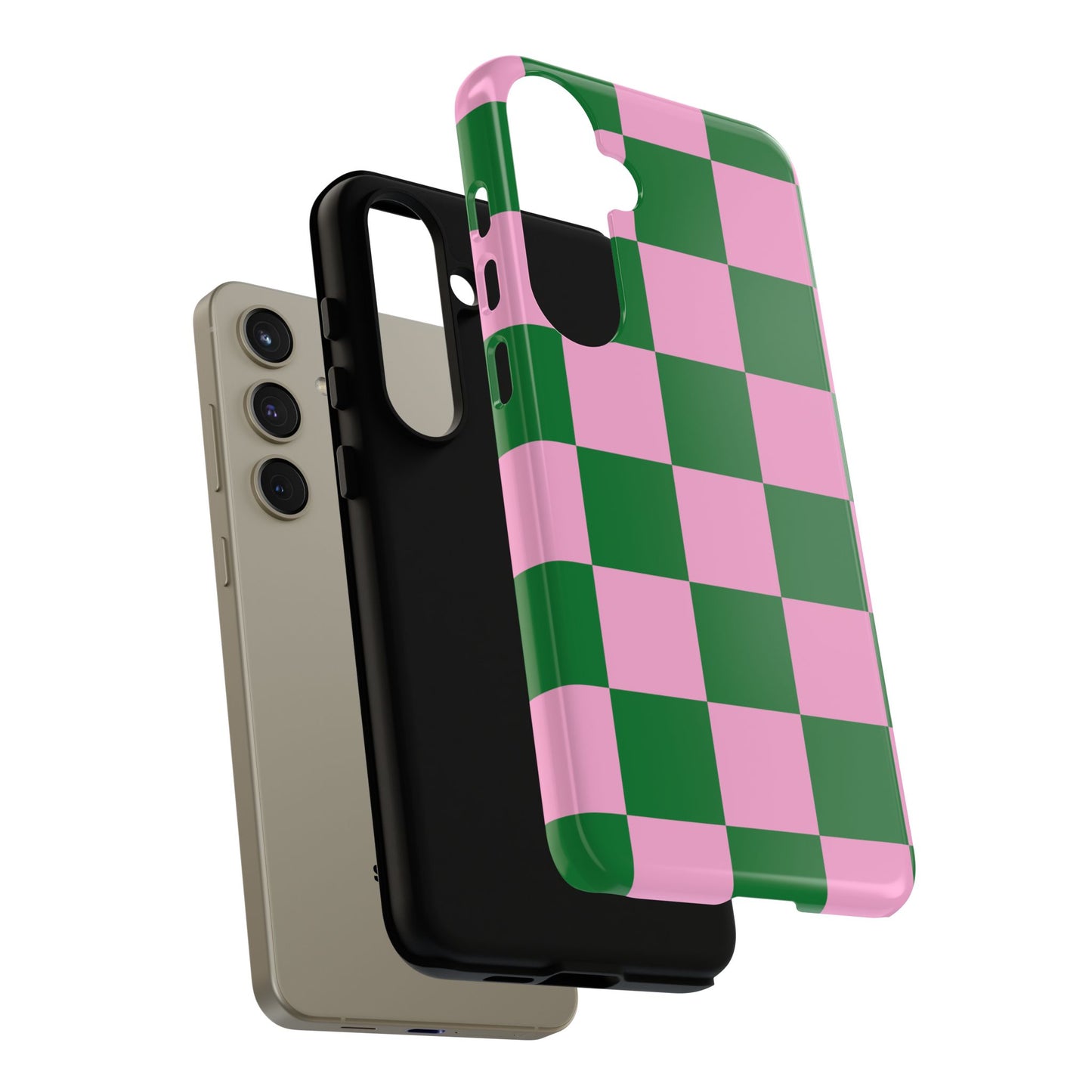 Pink Retro Checkered Phone Case – 90s Aesthetic, Vintage Grid Pattern for iPhone & Samsung - JGUS