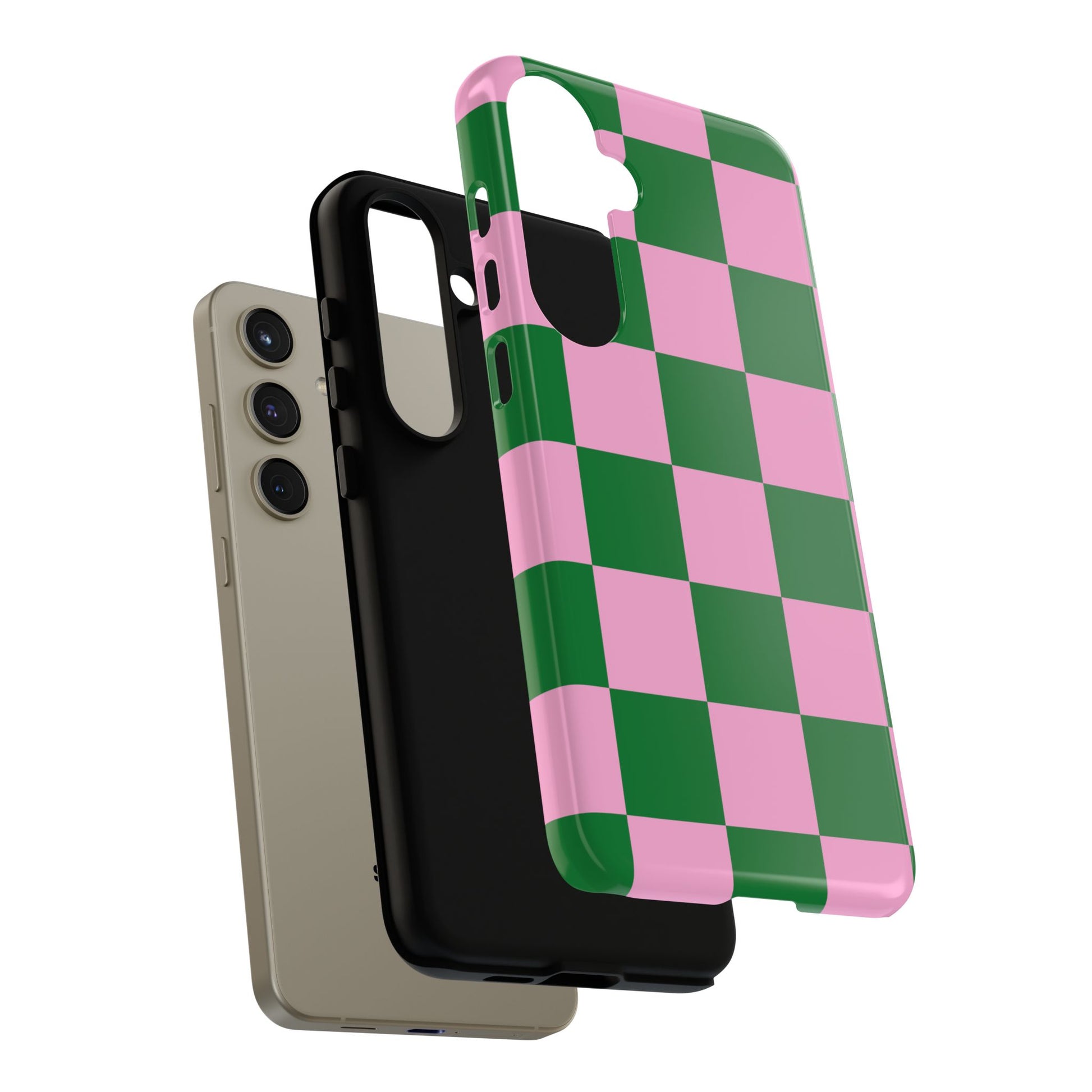 Pink Retro Checkered Phone Case – 90s Aesthetic, Vintage Grid Pattern for iPhone & Samsung - JGUS
