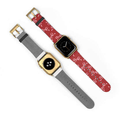 Pink Bows on Red Apple Watch Band