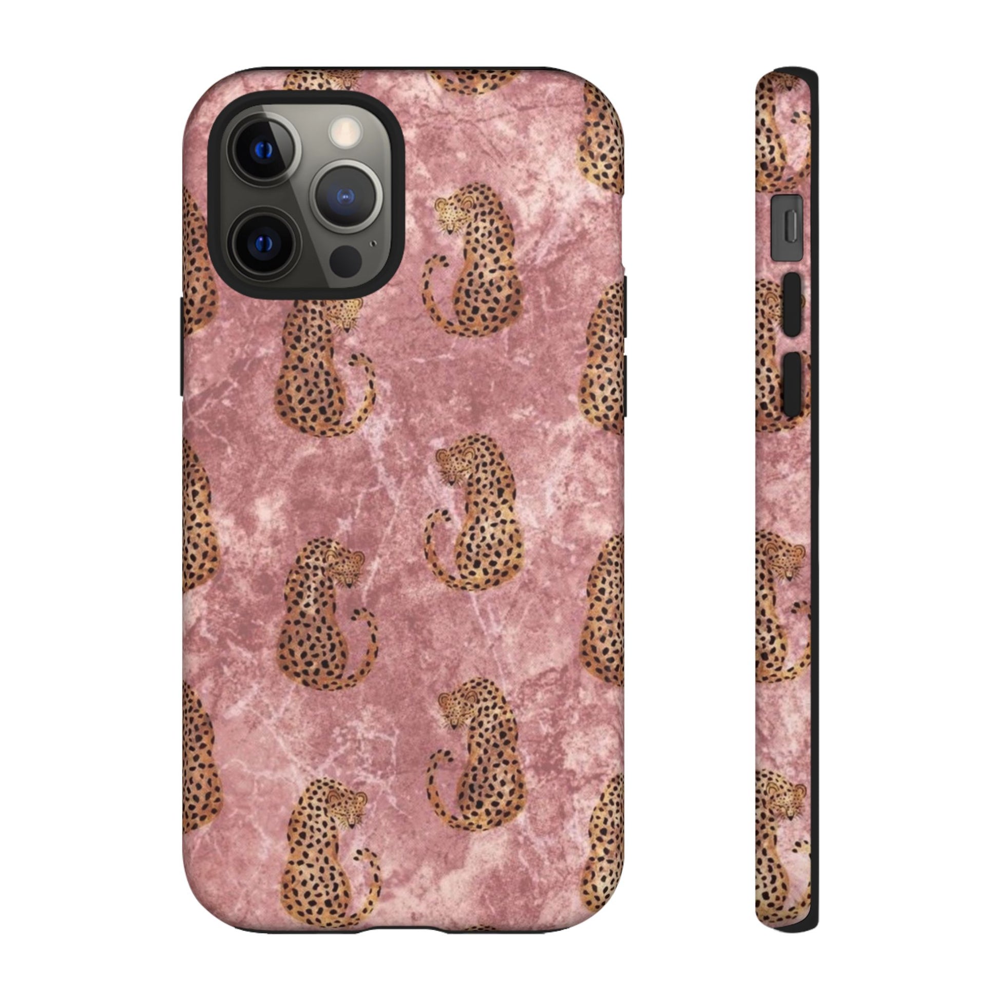 Pink Leopard Print Marble Phone Case – Cute Animal Design for iPhone & Samsung - JGUS