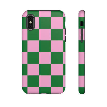 Pink Retro Checkered Phone Case – 90s Aesthetic, Vintage Grid Pattern for iPhone & Samsung - JGUS