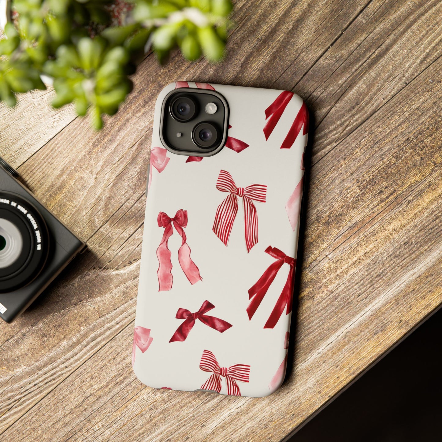 Burgundy Chic Bow Design Phone Case - JGUS