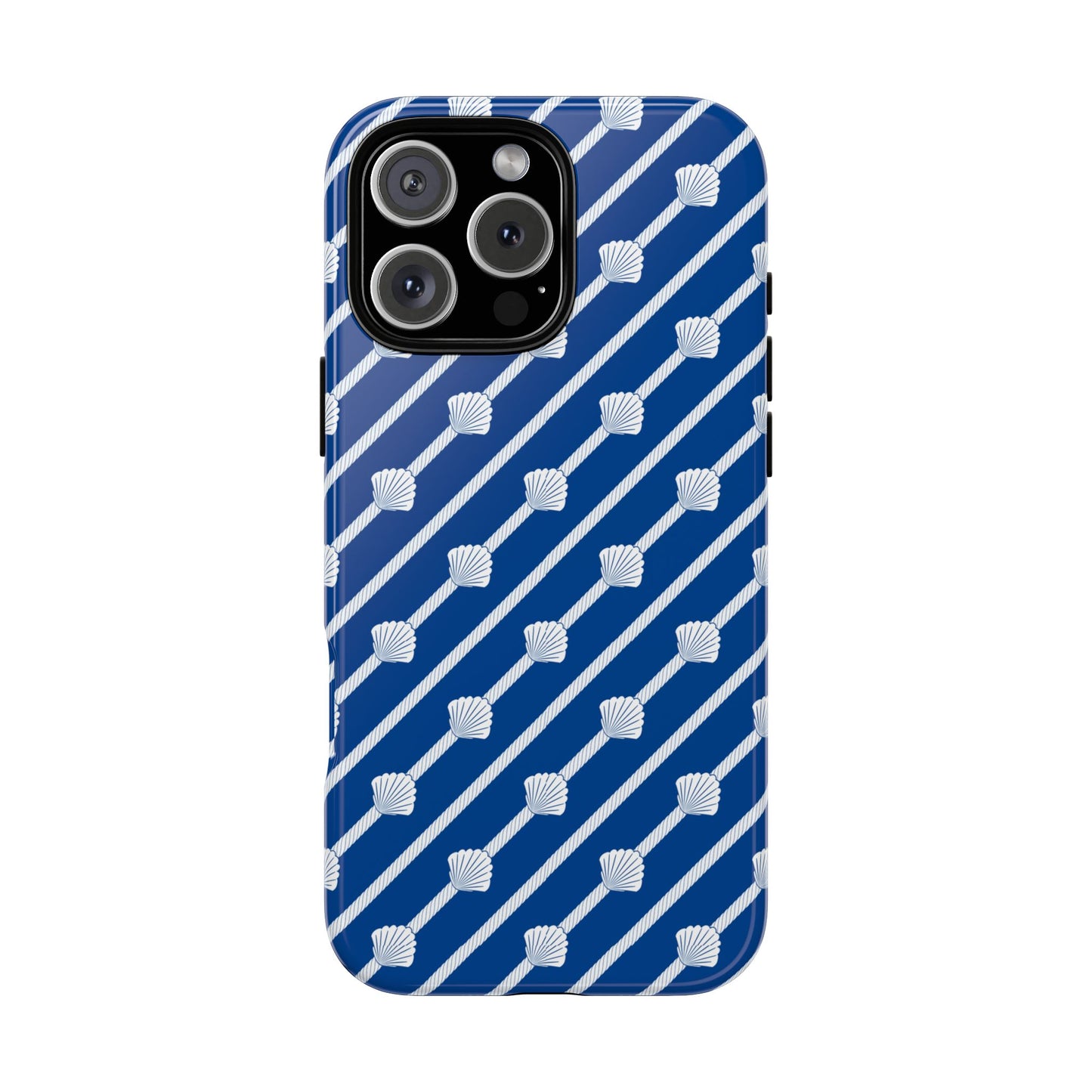 Navy Blue Seashell Phone Case for iPhone Samsung Pixel – Nautical Coastal Stripe Aesthetic - JGUS