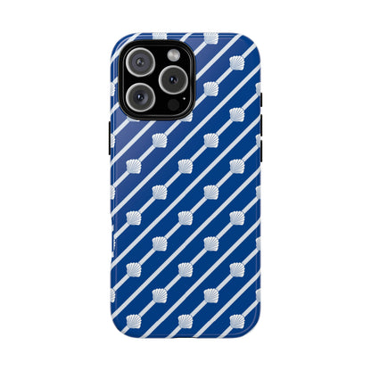 Navy Blue Seashell Phone Case for iPhone Samsung Pixel – Nautical Coastal Stripe Aesthetic - JGUS
