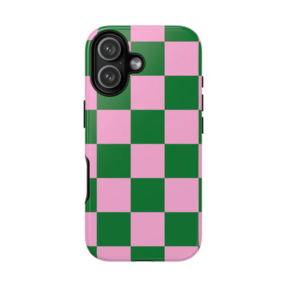 Pink Retro Checkered Phone Case – 90s Aesthetic, Vintage Grid Pattern for iPhone & Samsung - JGUS
