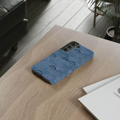 Blue Scallop Phone Case for iPhone Samsung Pixel – Art Deco Fan Gold Luxury Aesthetic - JGUS