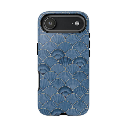 Blue Scallop Phone Case for iPhone Samsung Pixel – Art Deco Fan Gold Luxury Aesthetic - JGUS