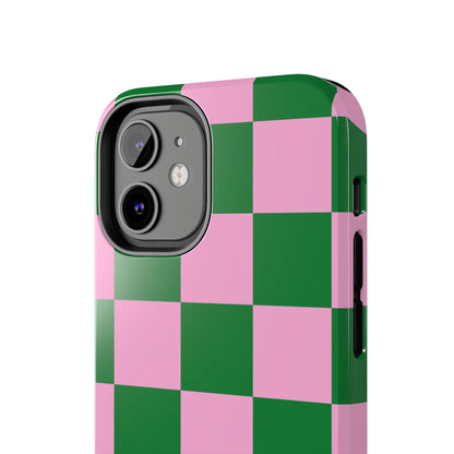 Pink Retro Checkered Phone Case – 90s Aesthetic, Vintage Grid Pattern for iPhone & Samsung