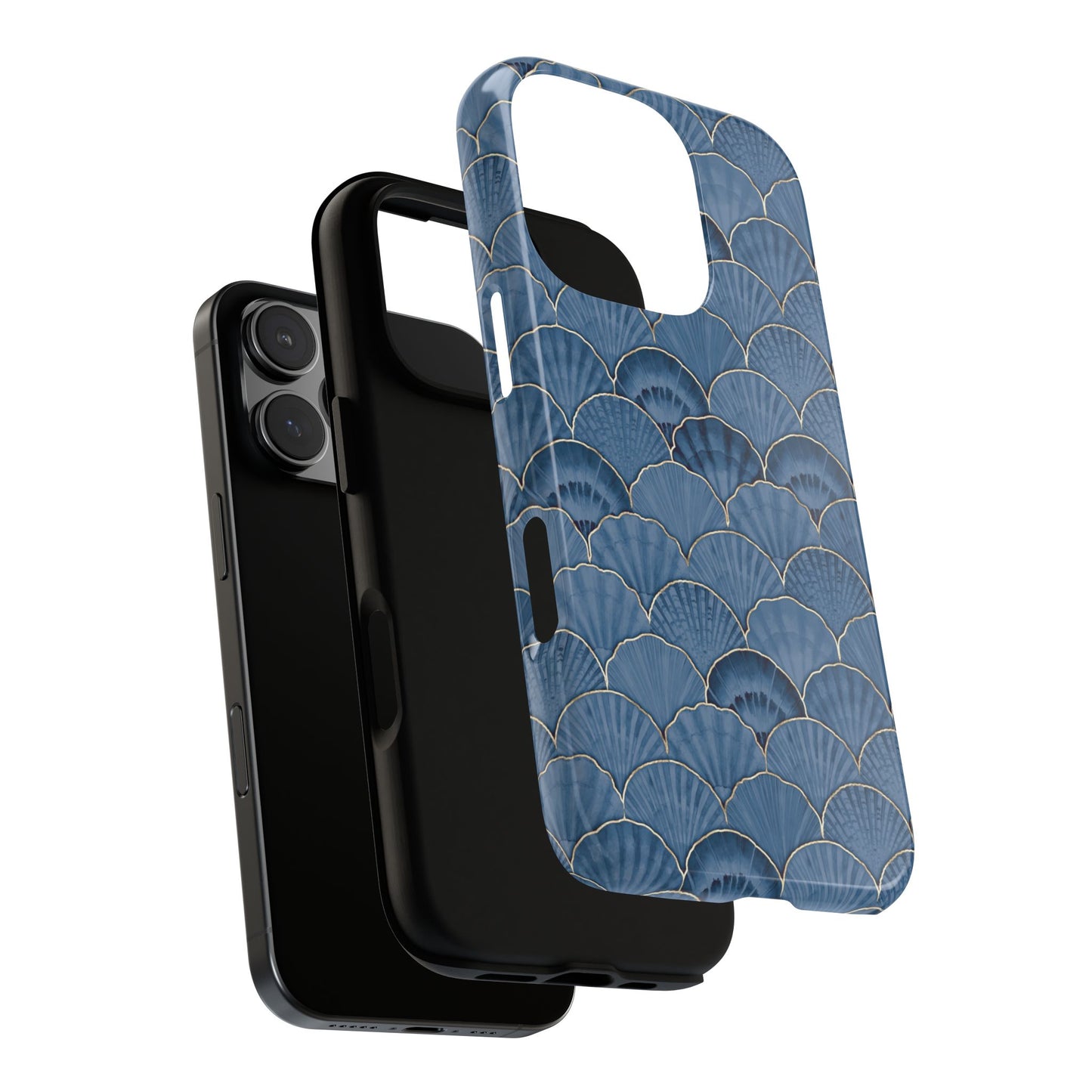 Blue Scallop Phone Case for iPhone Samsung Pixel – Art Deco Fan Gold Luxury Aesthetic - JGUS