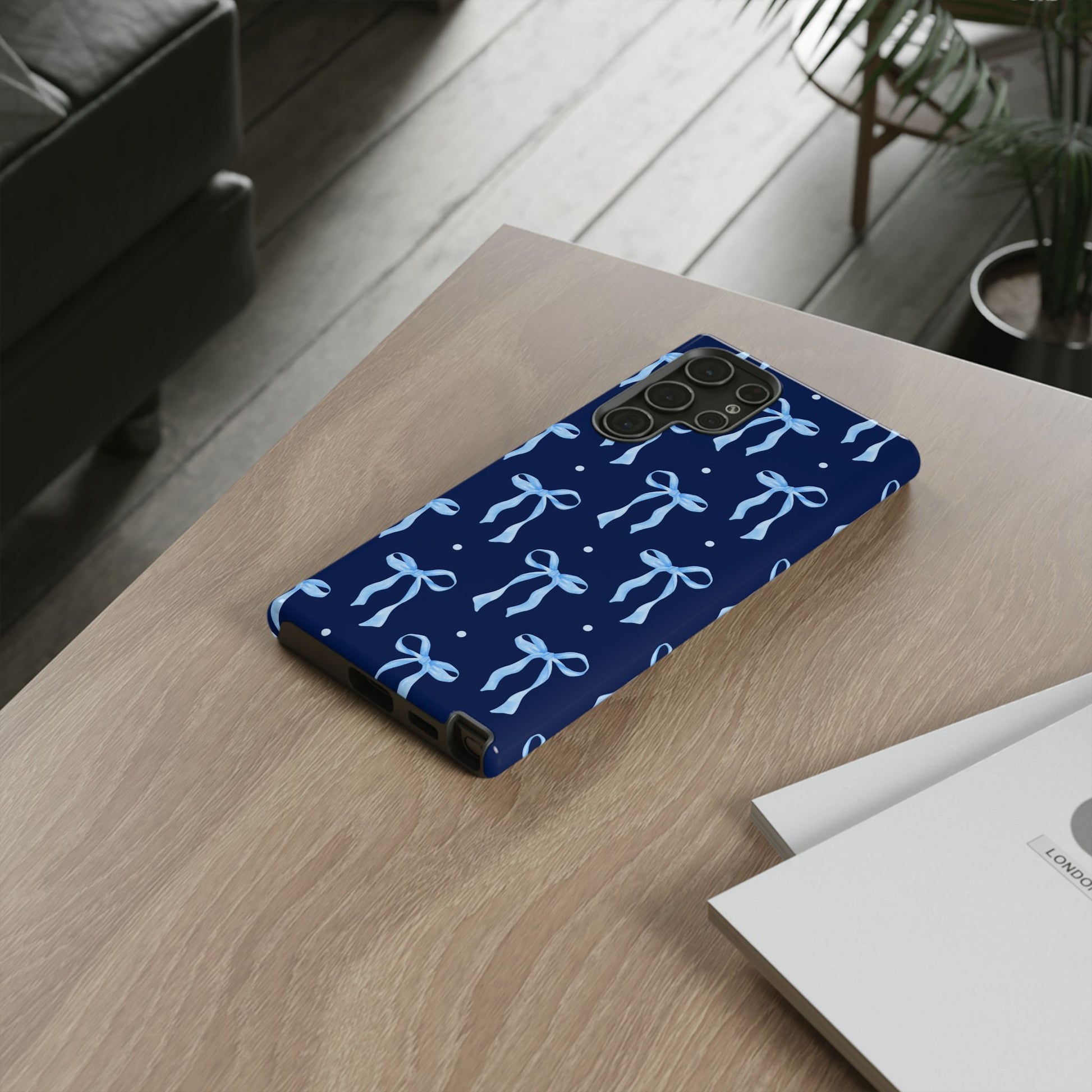 Bows & Blues Phone Case – Aesthetic Ribbon Print | Fits iPhone & Samsung - JGUS