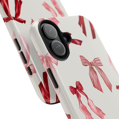 Burgundy Chic Bow Design Phone Case – Customizable, Dual-Layer Protection for iPhone & Samsung