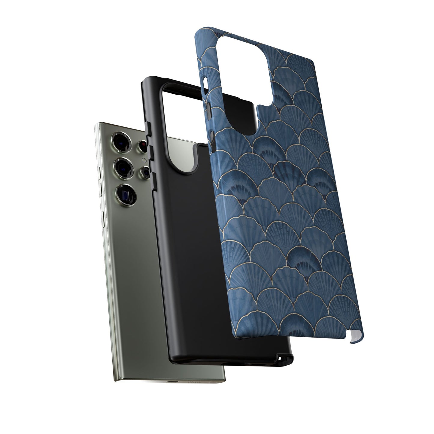 Blue Scallop Phone Case for iPhone Samsung Pixel – Art Deco Fan Gold Luxury Aesthetic - JGUS