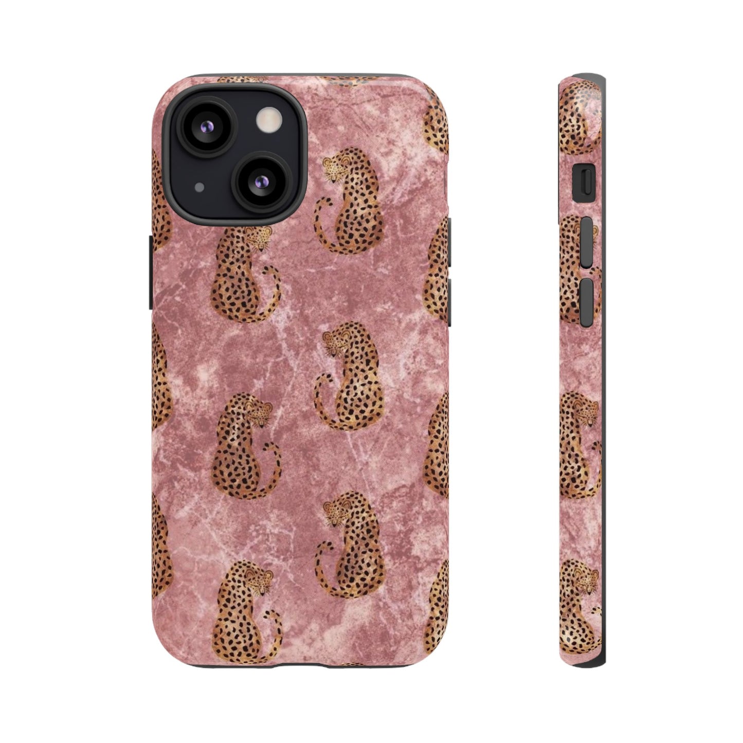Pink Leopard Print Marble Phone Case – Cute Animal Design for iPhone & Samsung