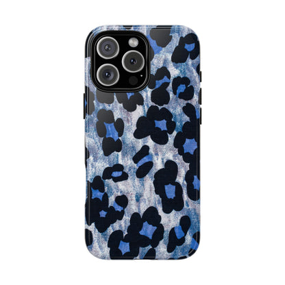 Blue & Black Leopard Print Phone Case – Bold Animal Pattern for iPhone & Samsung