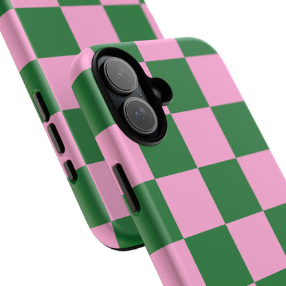 Pink Retro Checkered Phone Case – 90s Aesthetic, Vintage Grid Pattern for iPhone & Samsung - JGUS