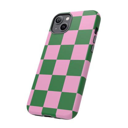 Pink Retro Checkered Phone Case – 90s Aesthetic, Vintage Grid Pattern for iPhone & Samsung - JGUS