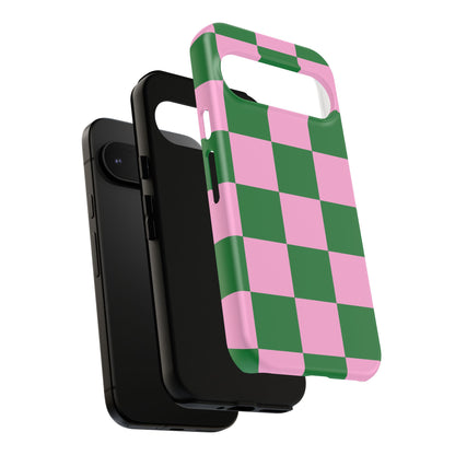 Pink Retro Checkered Phone Case – 90s Aesthetic, Vintage Grid Pattern for iPhone & Samsung - JGUS