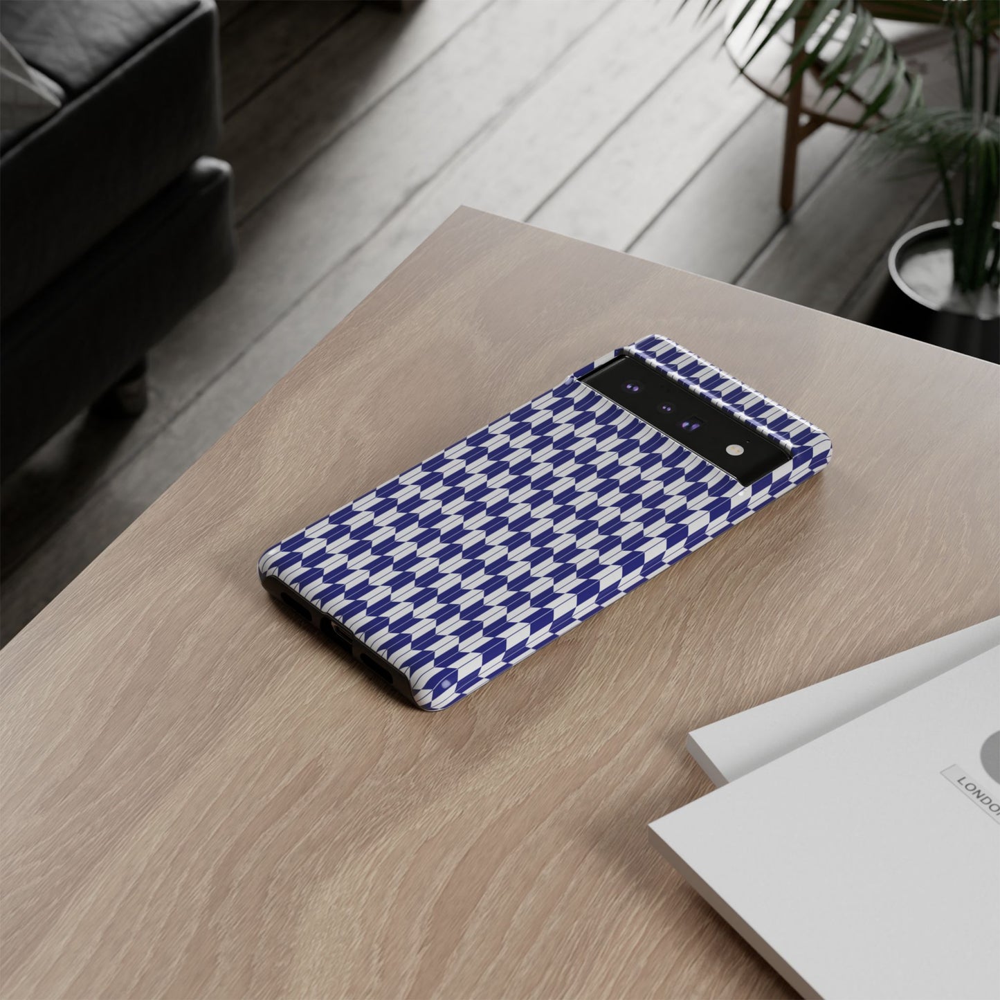 Navy Blue Geometric Phone Case for iPhone Samsung Pixel – Minimal Pattern Modern Aesthetic - JGUS