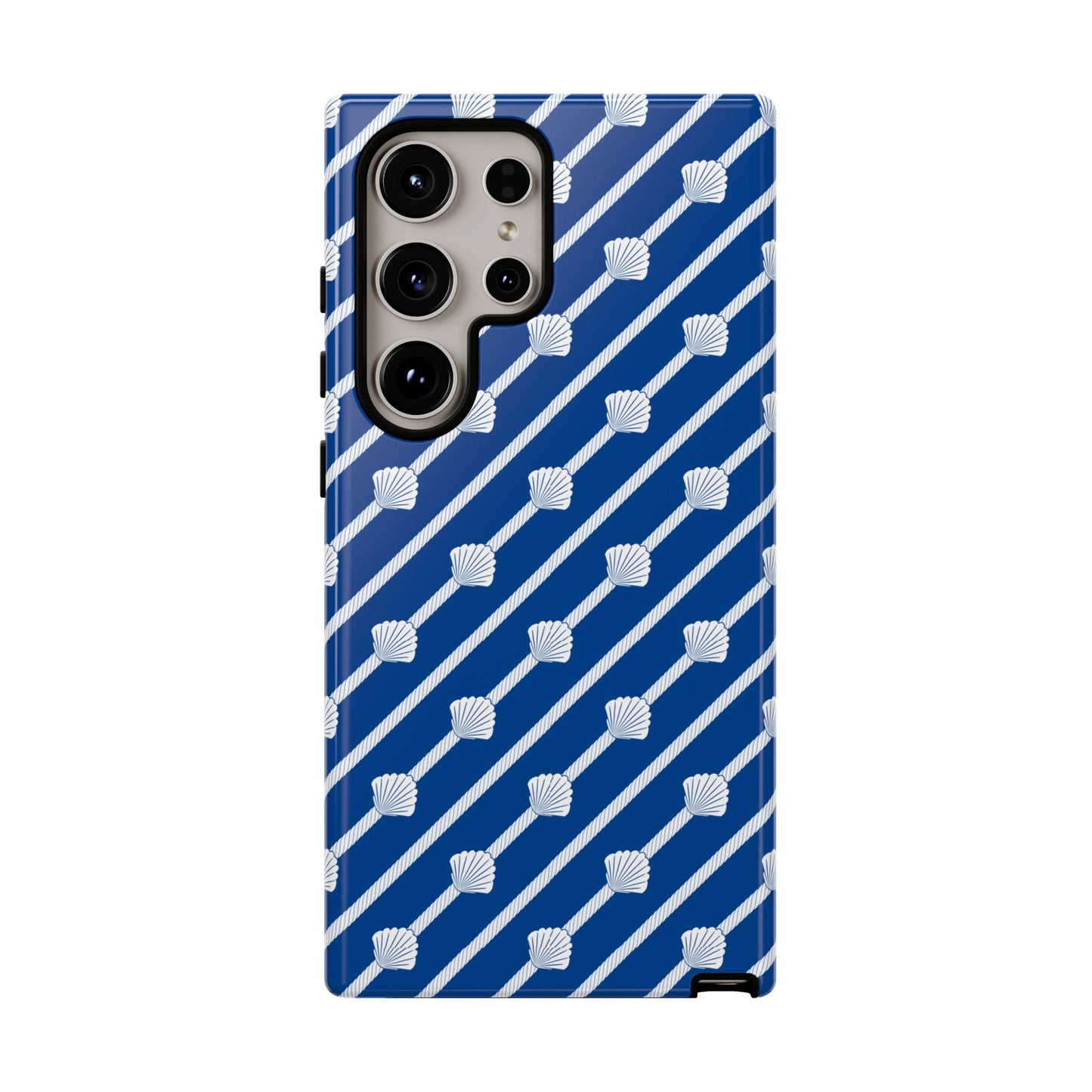 Navy Blue Seashell Phone Case for iPhone Samsung Pixel – Nautical Coastal Stripe Aesthetic - JGUS