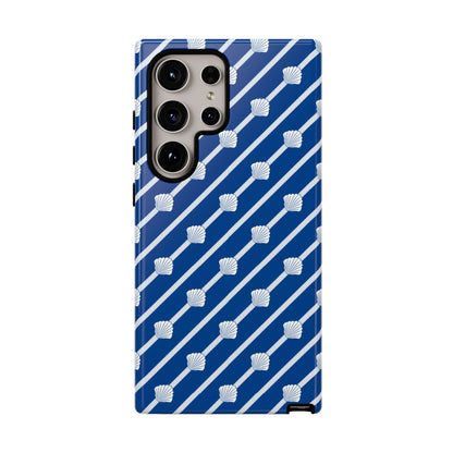 Navy Blue Seashell Phone Case for iPhone Samsung Pixel – Nautical Coastal Stripe Aesthetic - JGUS
