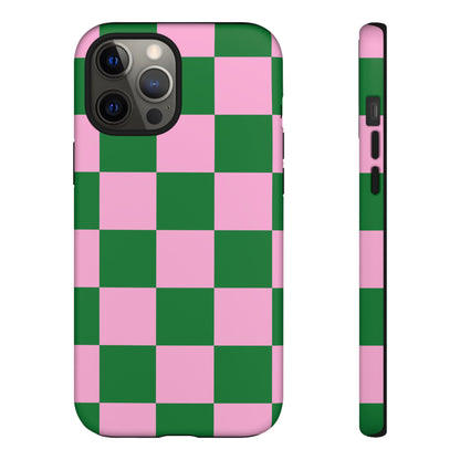 Pink Retro Checkered Phone Case – 90s Aesthetic, Vintage Grid Pattern for iPhone & Samsung - JGUS