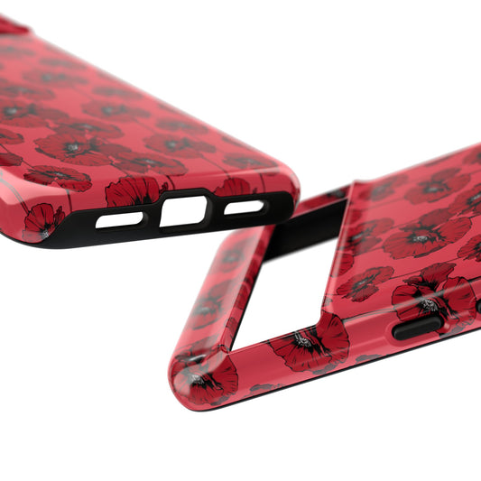 Scarlet Sketch | Red Poppy Floral Phone Case – Aesthetic Protective Cover for iPhone & Samsung - JGUS