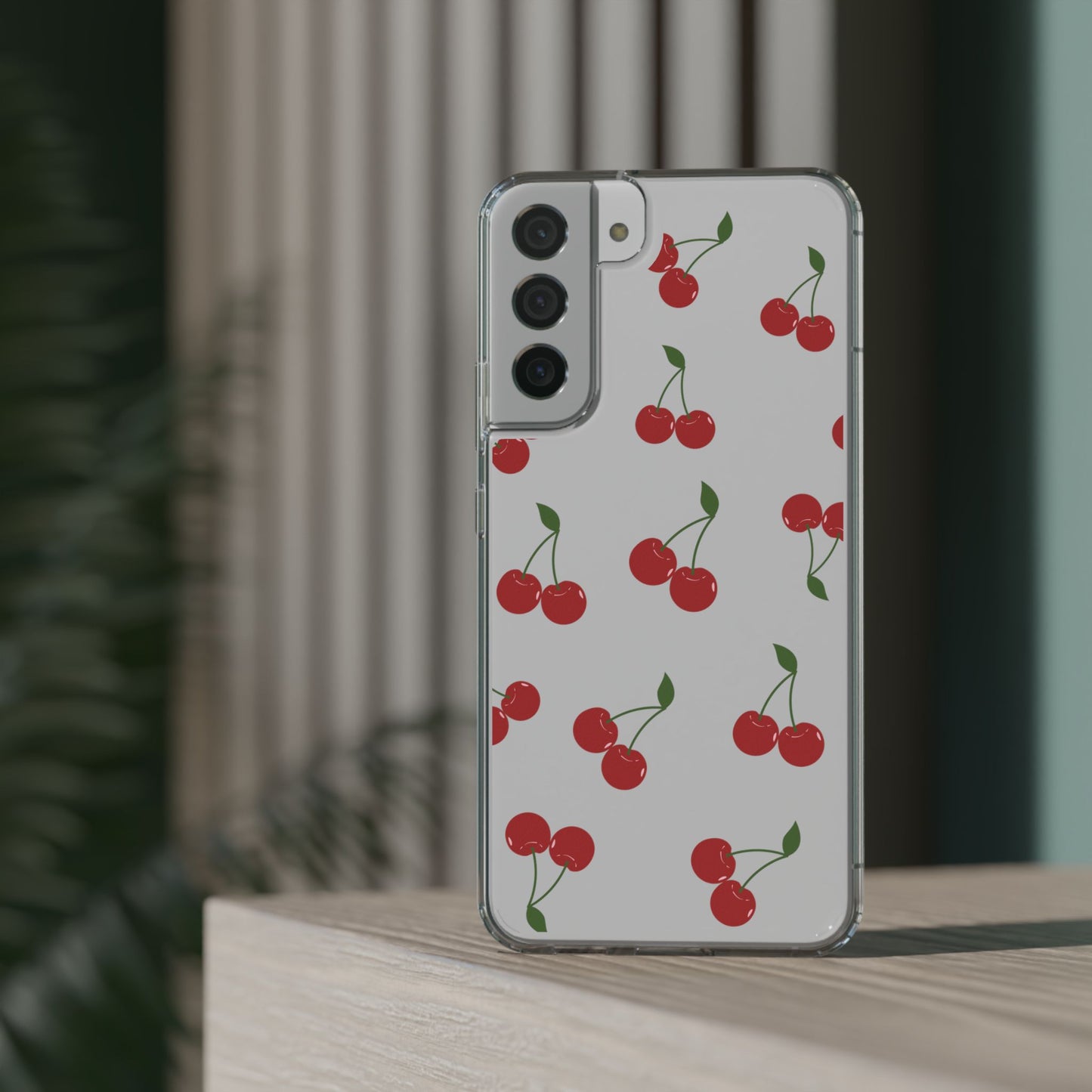 Random Cherry Pattern Clear Phone Case – Playful and Protective