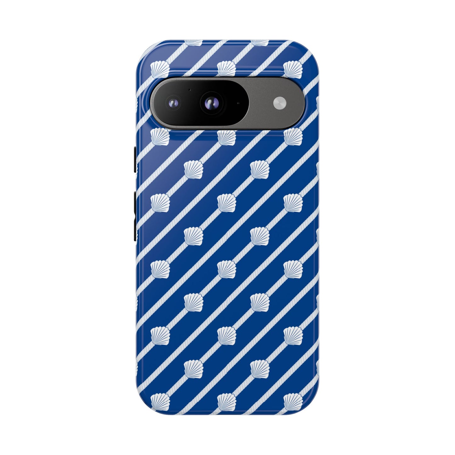 Navy Blue Seashell Phone Case for iPhone Samsung Pixel – Nautical Coastal Stripe Aesthetic - JGUS