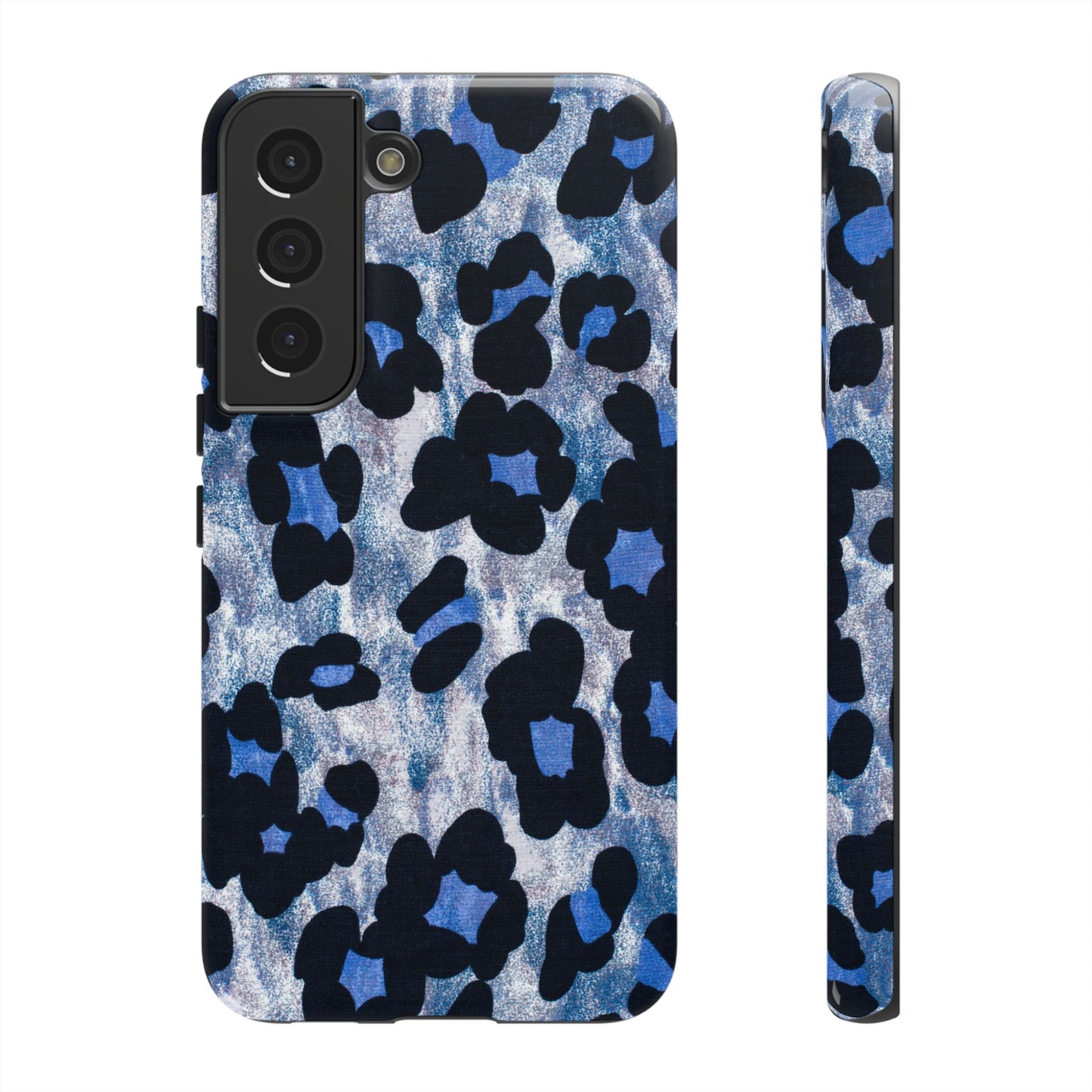 Blue & Black Leopard Print Phone Case – Bold Animal Pattern for iPhone & Samsung