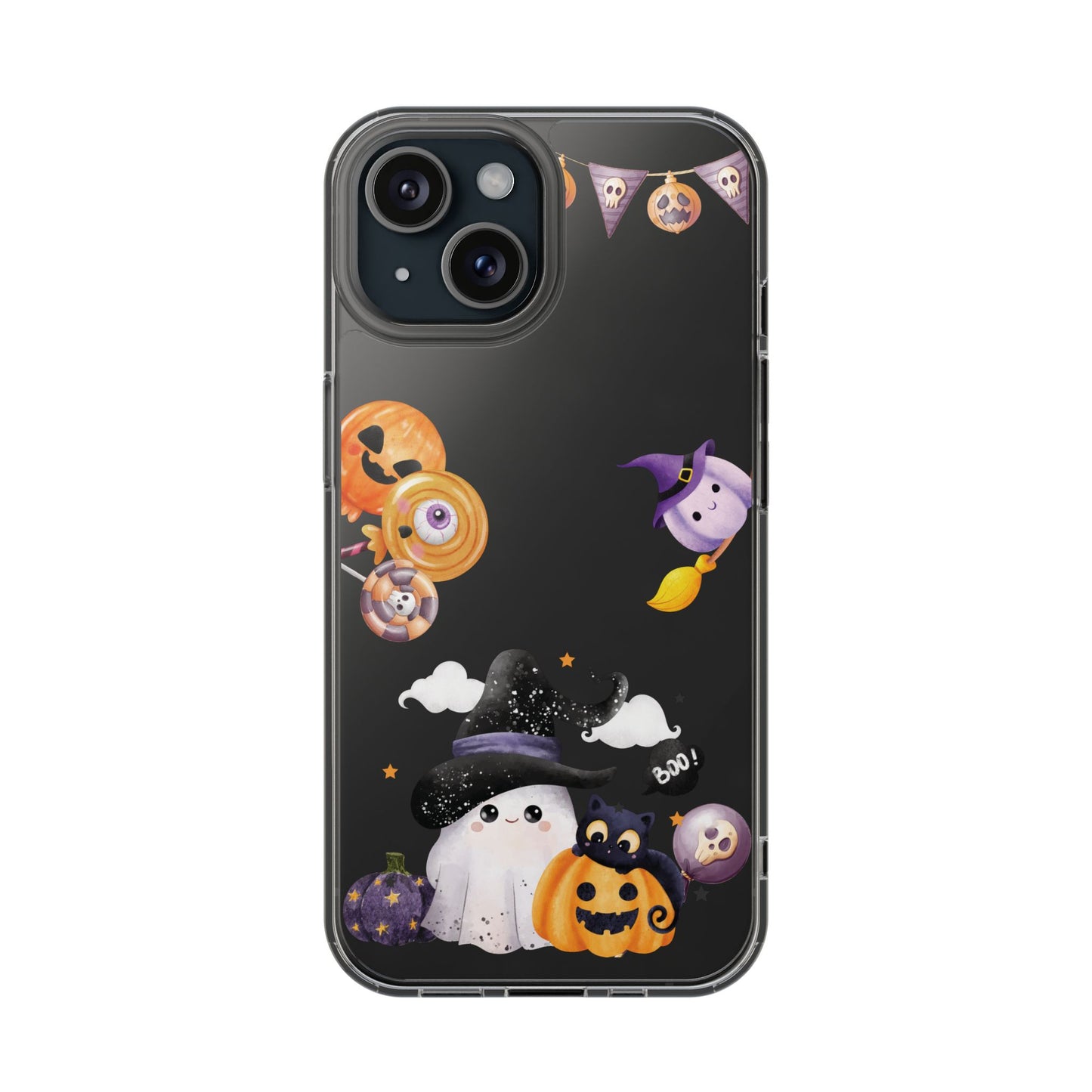 Halloween Clear Phone Case, Spooky Ghost iPhone 13 14 12 15 Pro Case, Trick or Treat Cover, Cute Halloween Gift