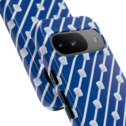 Navy Blue Seashell Phone Case for iPhone Samsung Pixel – Nautical Coastal Stripe Aesthetic - JGUS