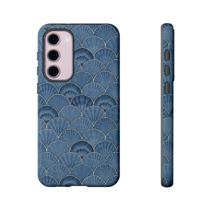 Blue Scallop Phone Case for iPhone Samsung Pixel – Art Deco Fan Gold Luxury Aesthetic - JGUS