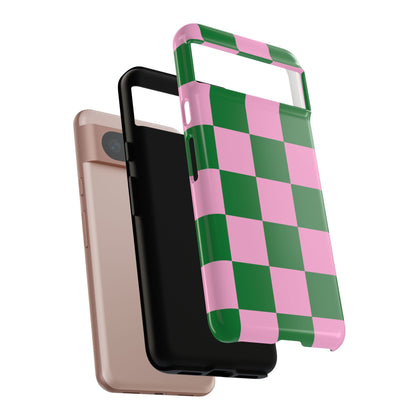 Pink Retro Checkered Phone Case – 90s Aesthetic, Vintage Grid Pattern for iPhone & Samsung - JGUS