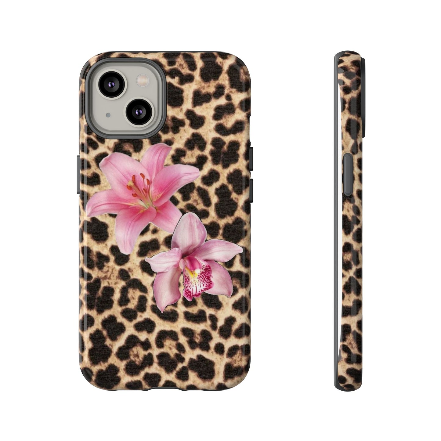 Leopard Print Phone Case with Pink Flowers – Stylish Floral Animal Design for iPhone & Samsung