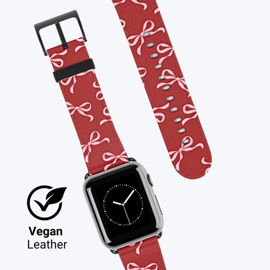 Pink Bows on Red Apple Watch Band