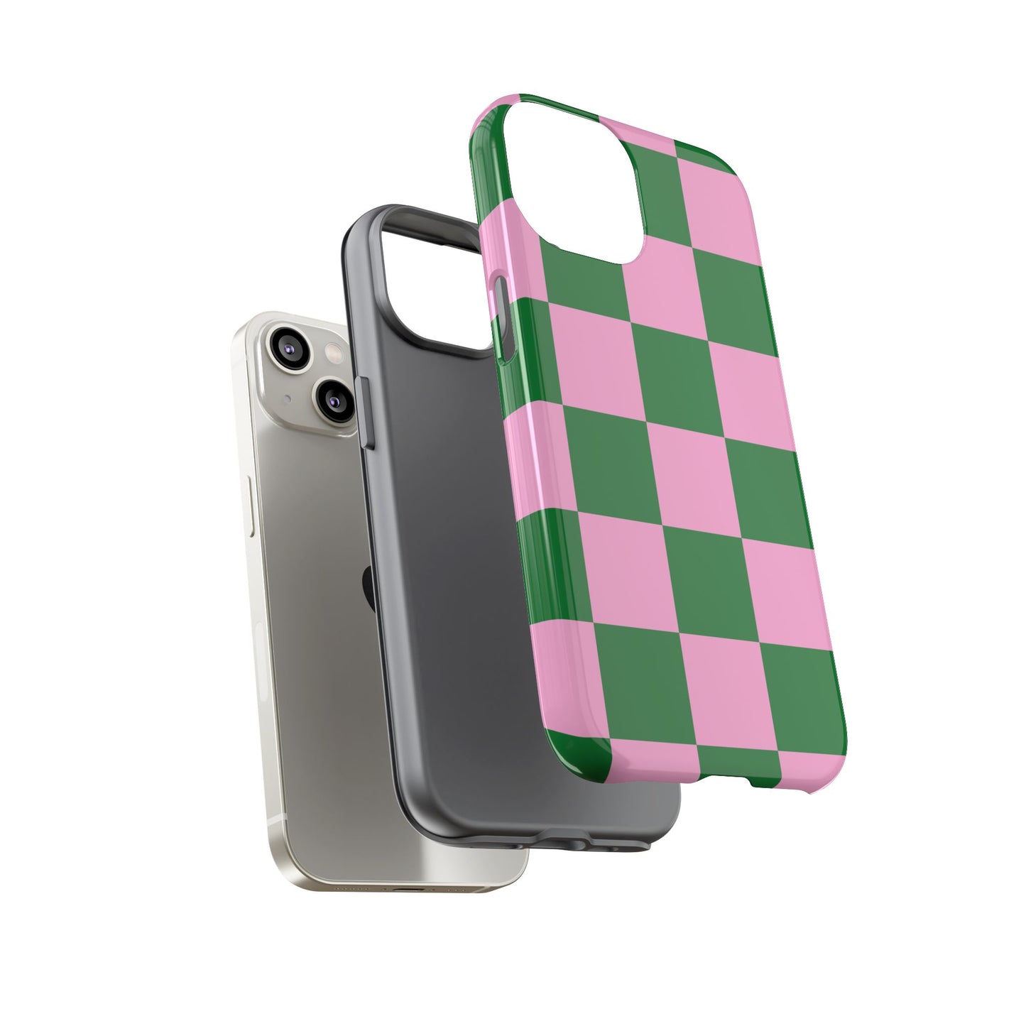 Pink Retro Checkered Phone Case – 90s Aesthetic, Vintage Grid Pattern for iPhone & Samsung - JGUS